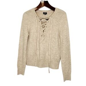 Bardot criss cross lace up crop sweater in oatmeal women’s size large